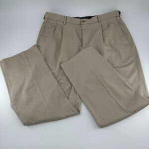 Haggar Mens Classic Fit No Iron Beige Flat Front Khaki Pants Size 36W x 30L